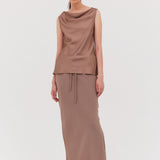 TAUPE SILK LINEAR TOP