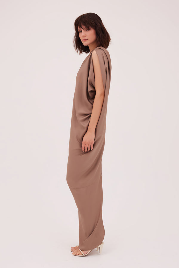 TAUPE SILK DIVISION GOWN