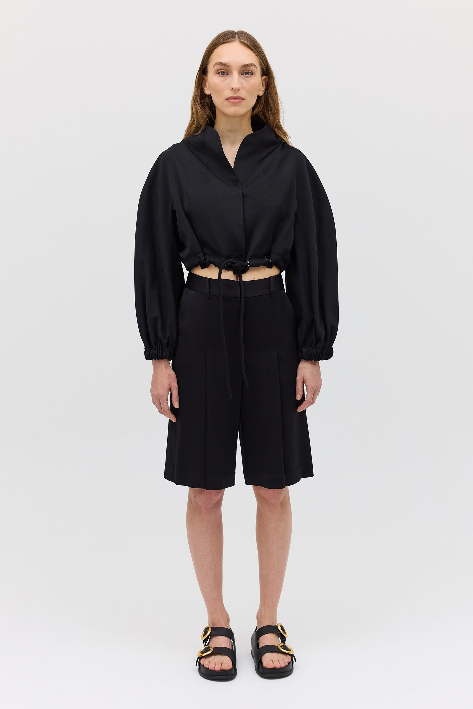 BLACK SATIN SUITING SURGES SHORT