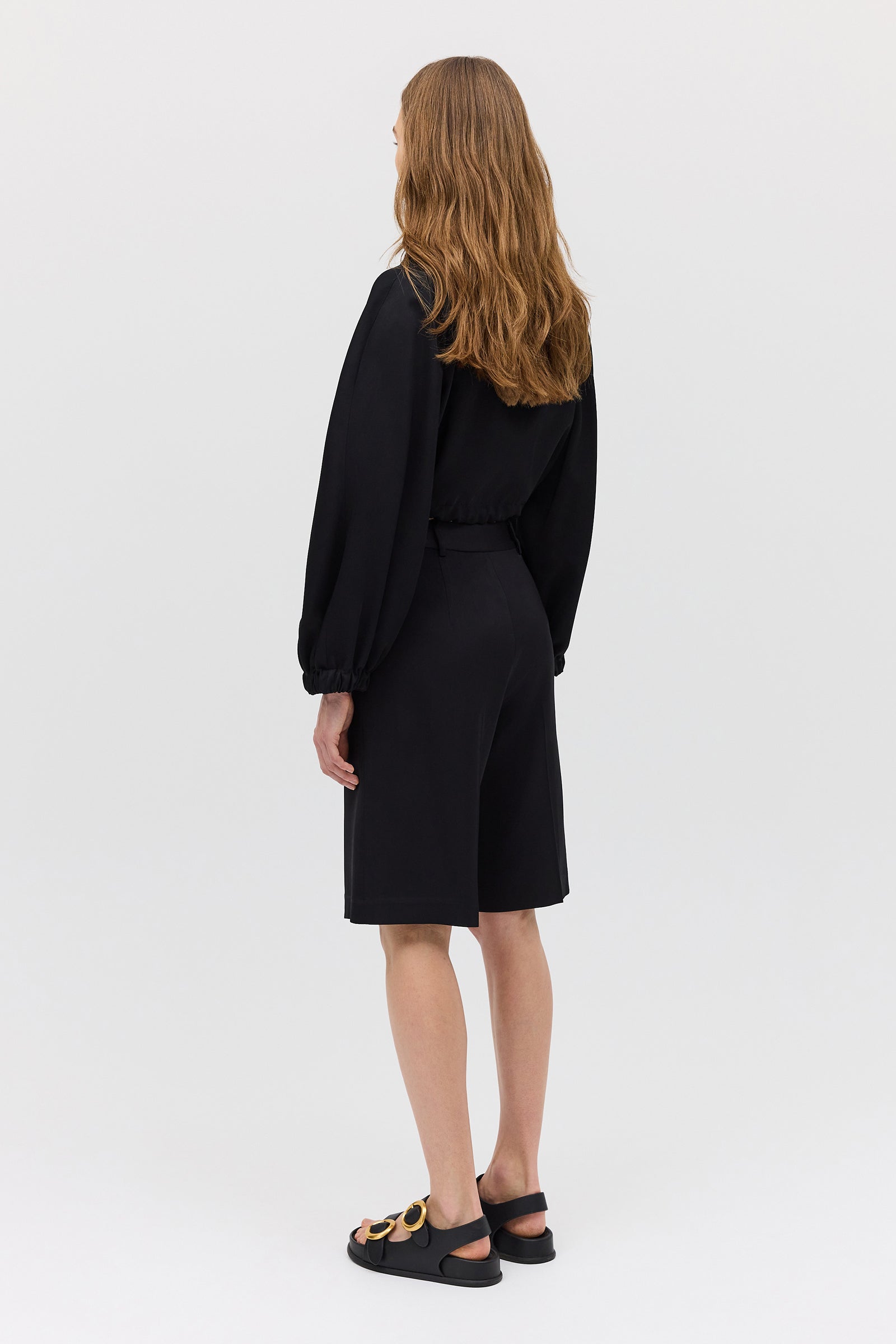 BLACK SATIN SUITING SURGES SHORT