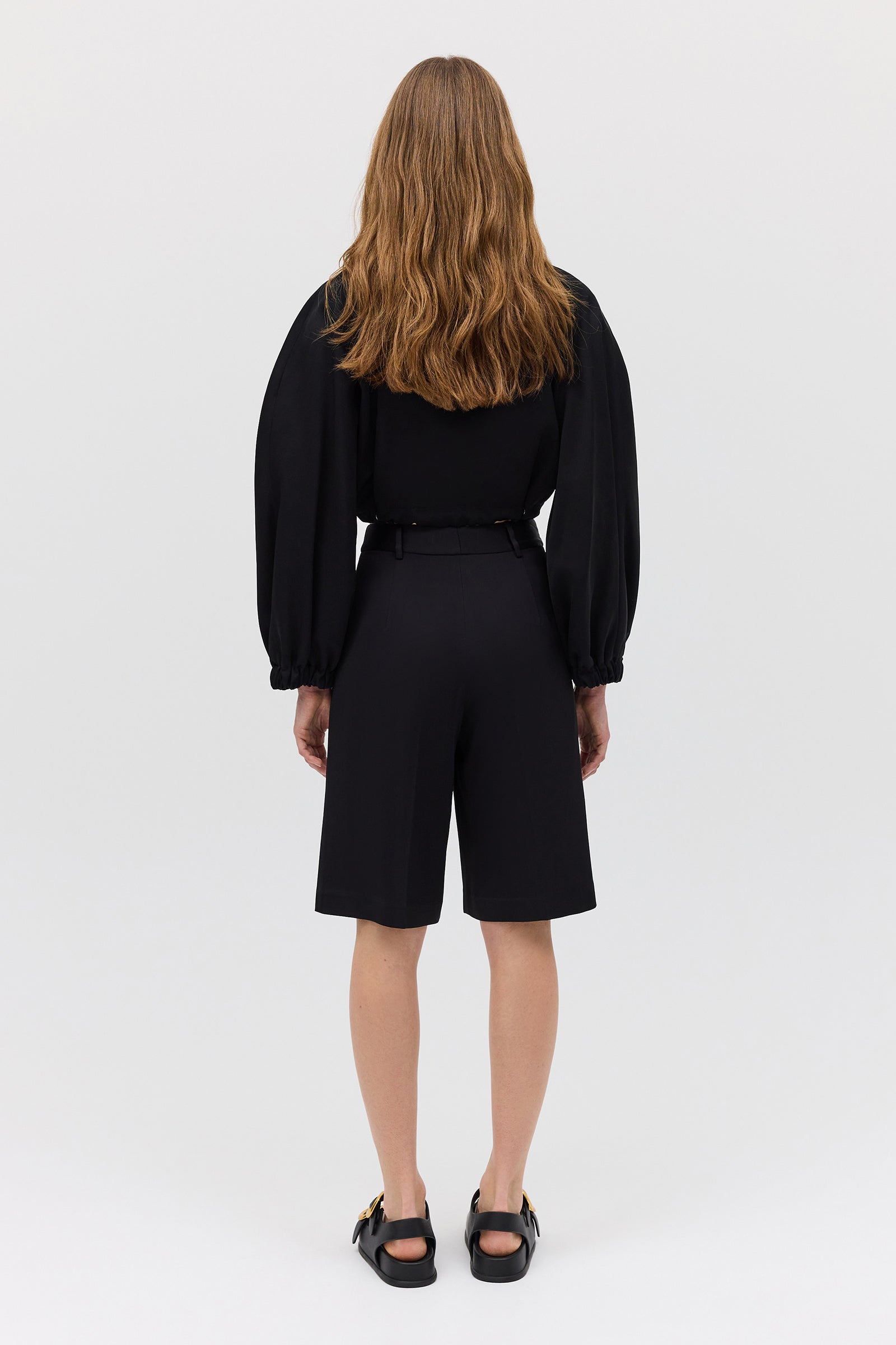 BLACK SATIN SUITING SURGES SHORT