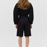 BLACK SATIN SUITING SURGES SHORT