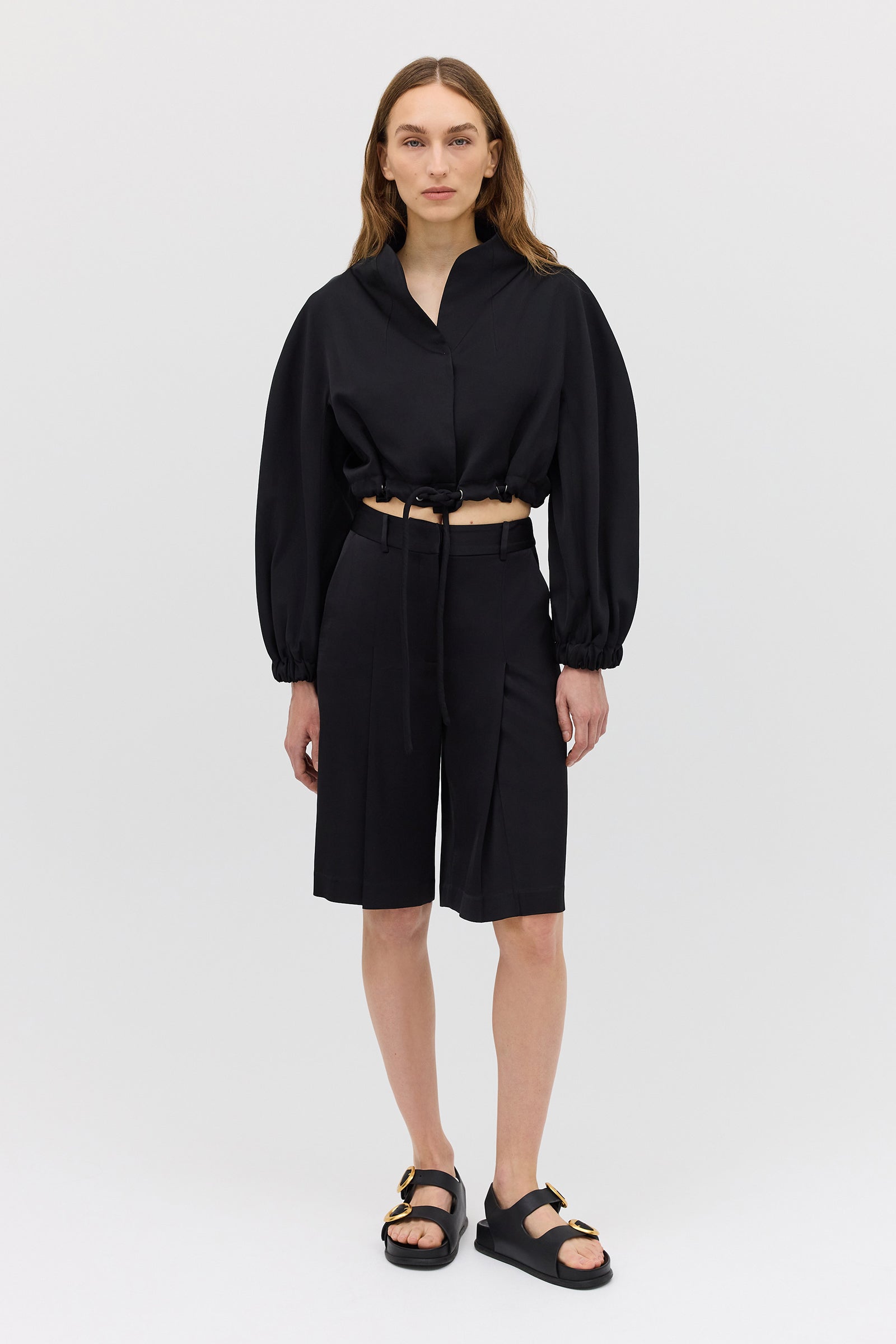 BLACK SATIN SUITING SURGES SHORT