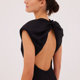 BLACK SATIN CREPE PRESSON DRESS