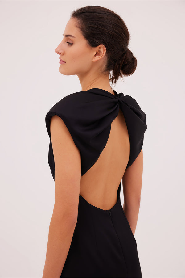 BLACK SATIN CREPE PRESSON DRESS