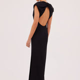 BLACK SATIN CREPE PRESSON DRESS