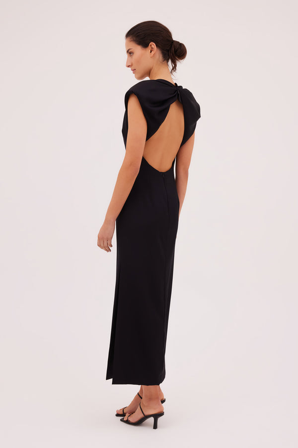 BLACK SATIN CREPE PRESSON DRESS