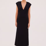 BLACK SATIN CREPE PRESSON DRESS