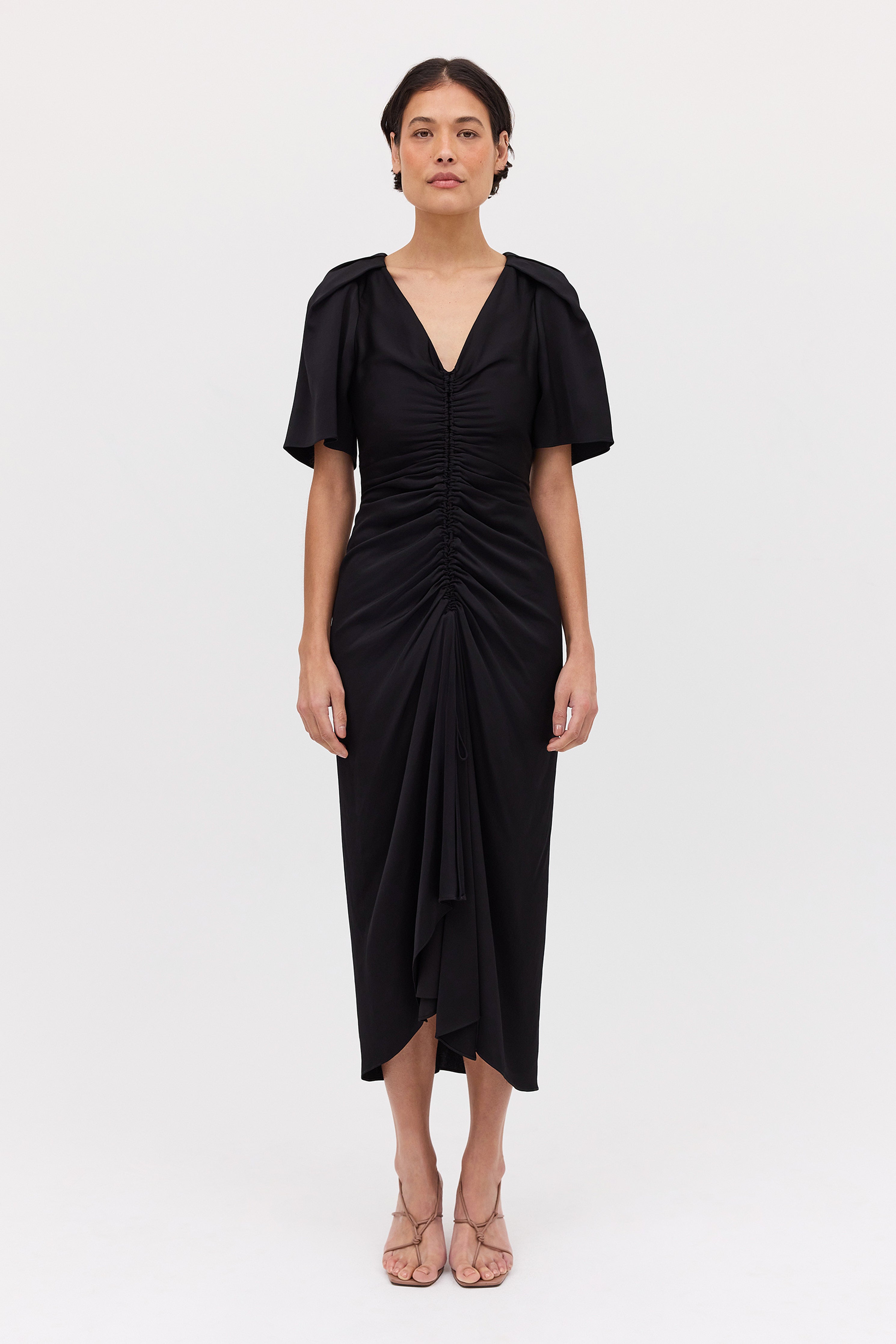 BLACK SATIN BELLINI DRESS