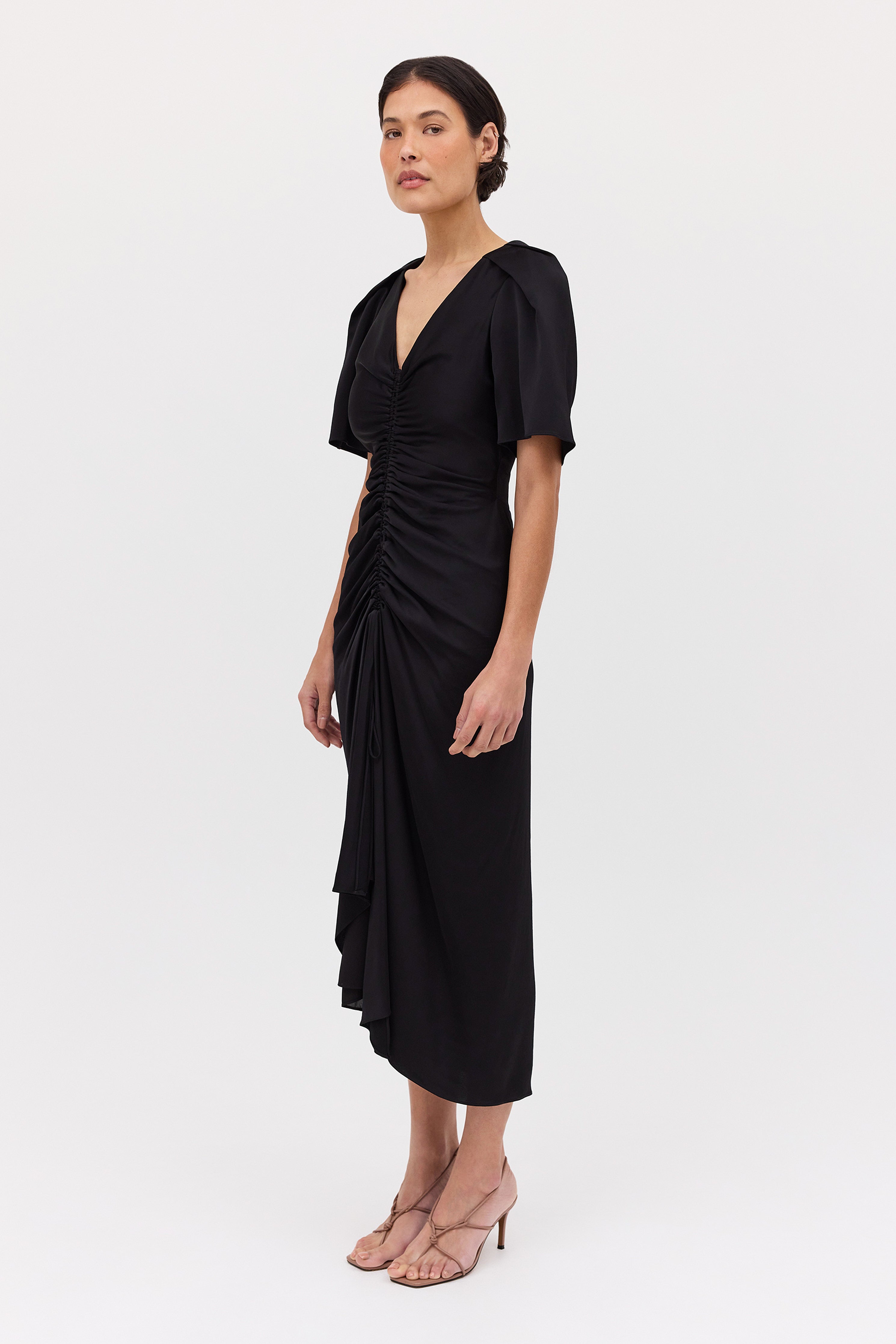 BLACK SATIN BELLINI DRESS