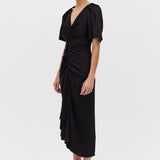 BLACK SATIN BELLINI DRESS