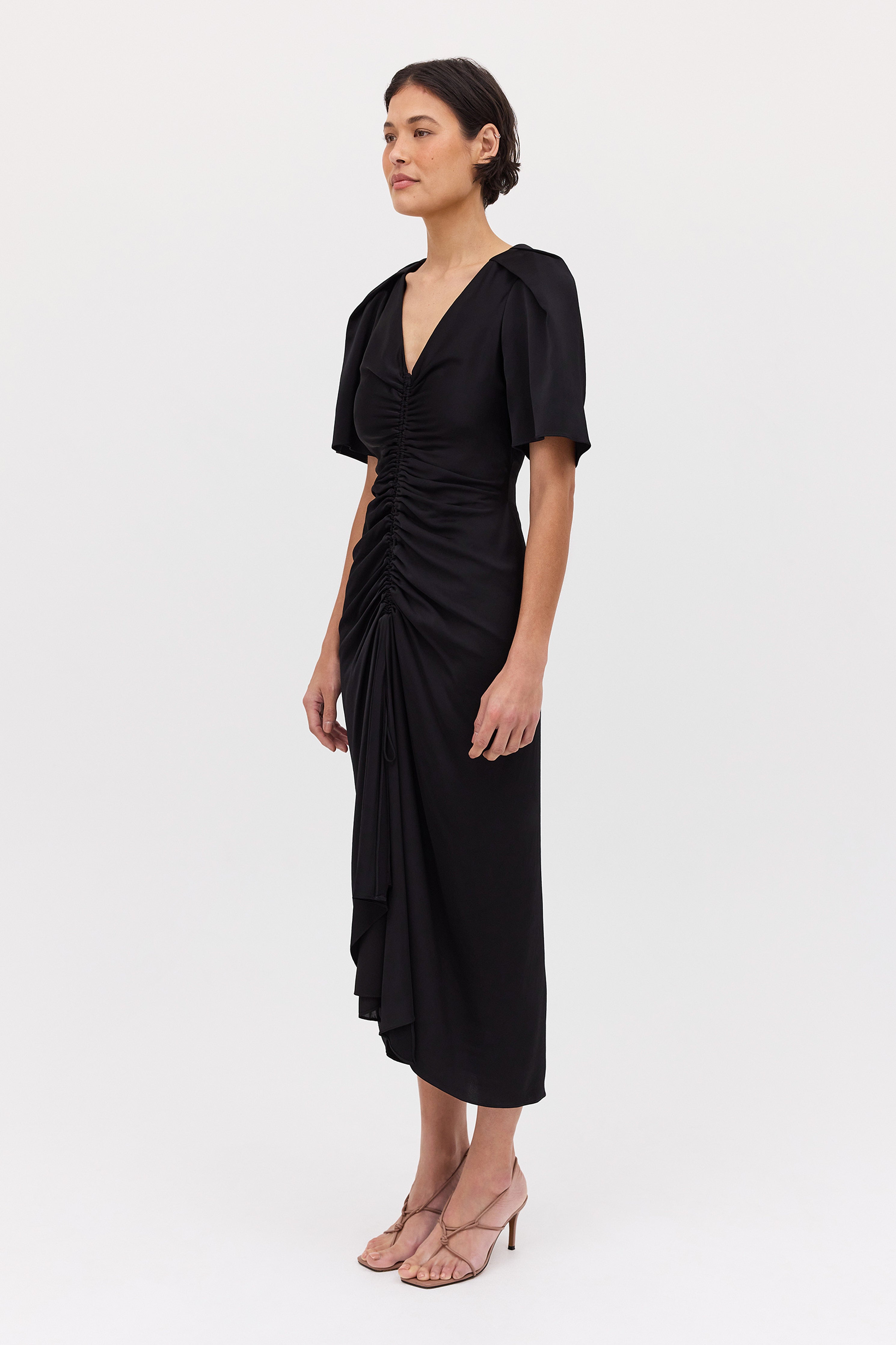 BLACK SATIN BELLINI DRESS