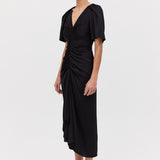 BLACK SATIN BELLINI DRESS