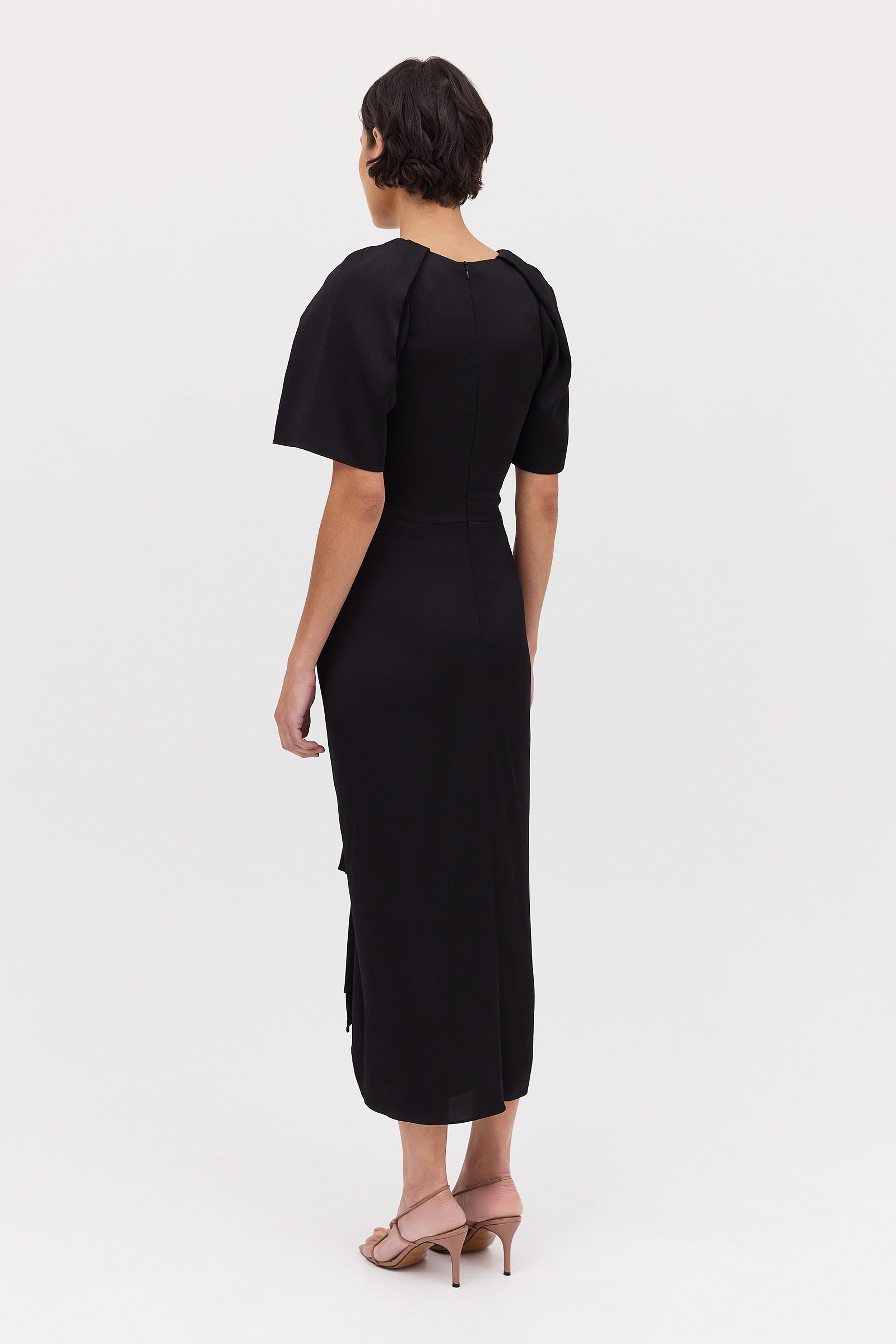 BLACK SATIN BELLINI DRESS