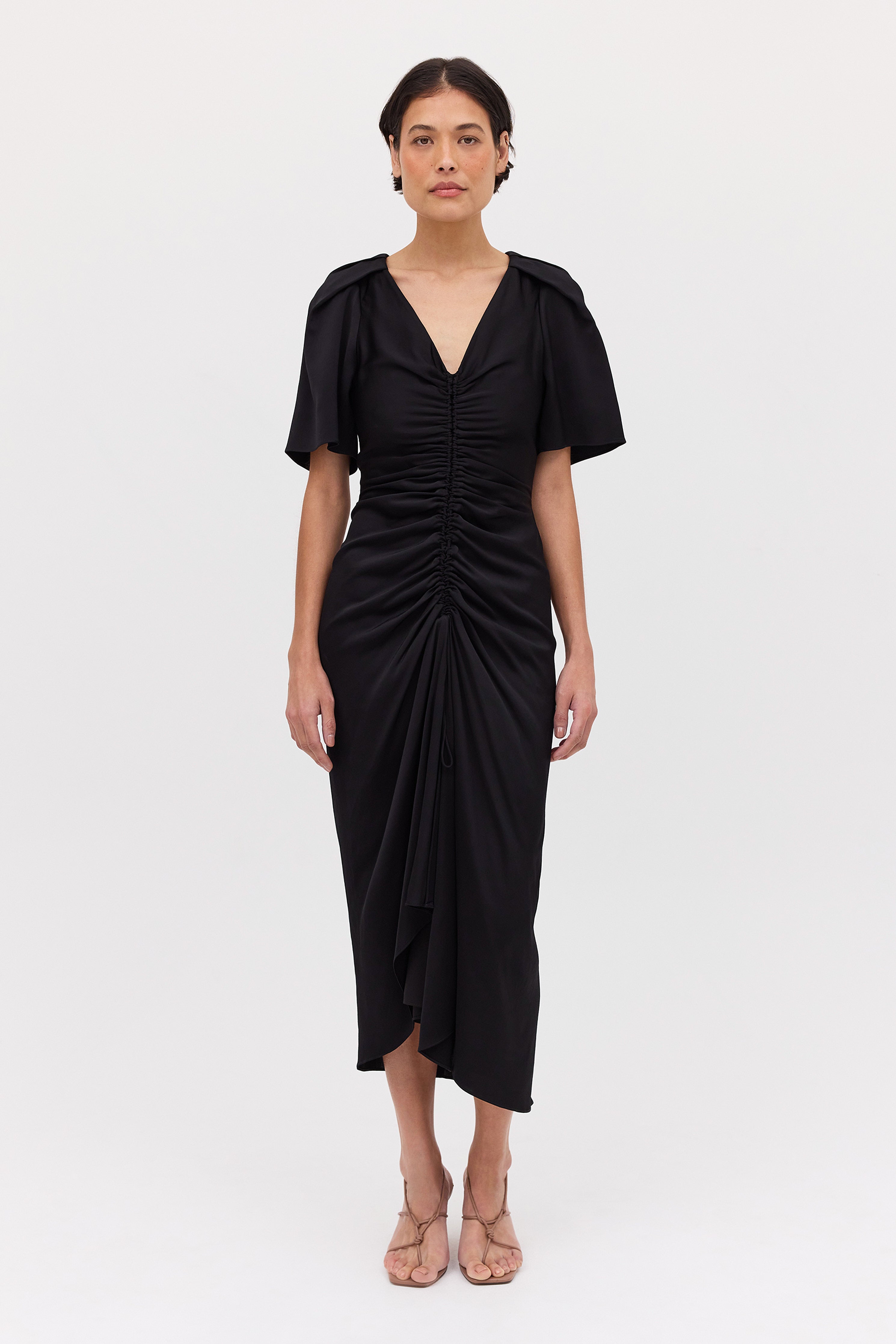 BLACK SATIN BELLINI DRESS