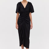 BLACK SATIN BELLINI DRESS