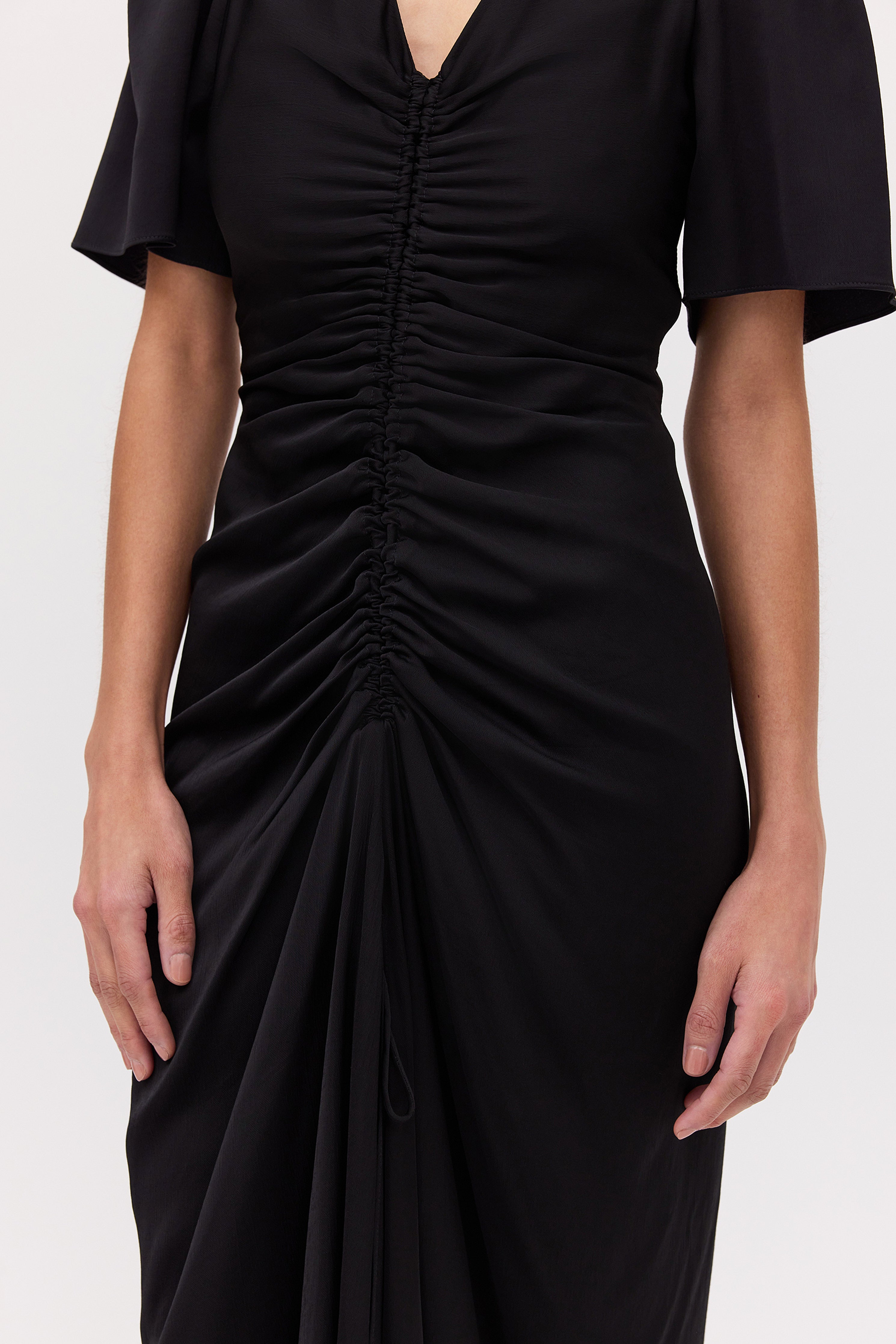 BLACK SATIN BELLINI DRESS