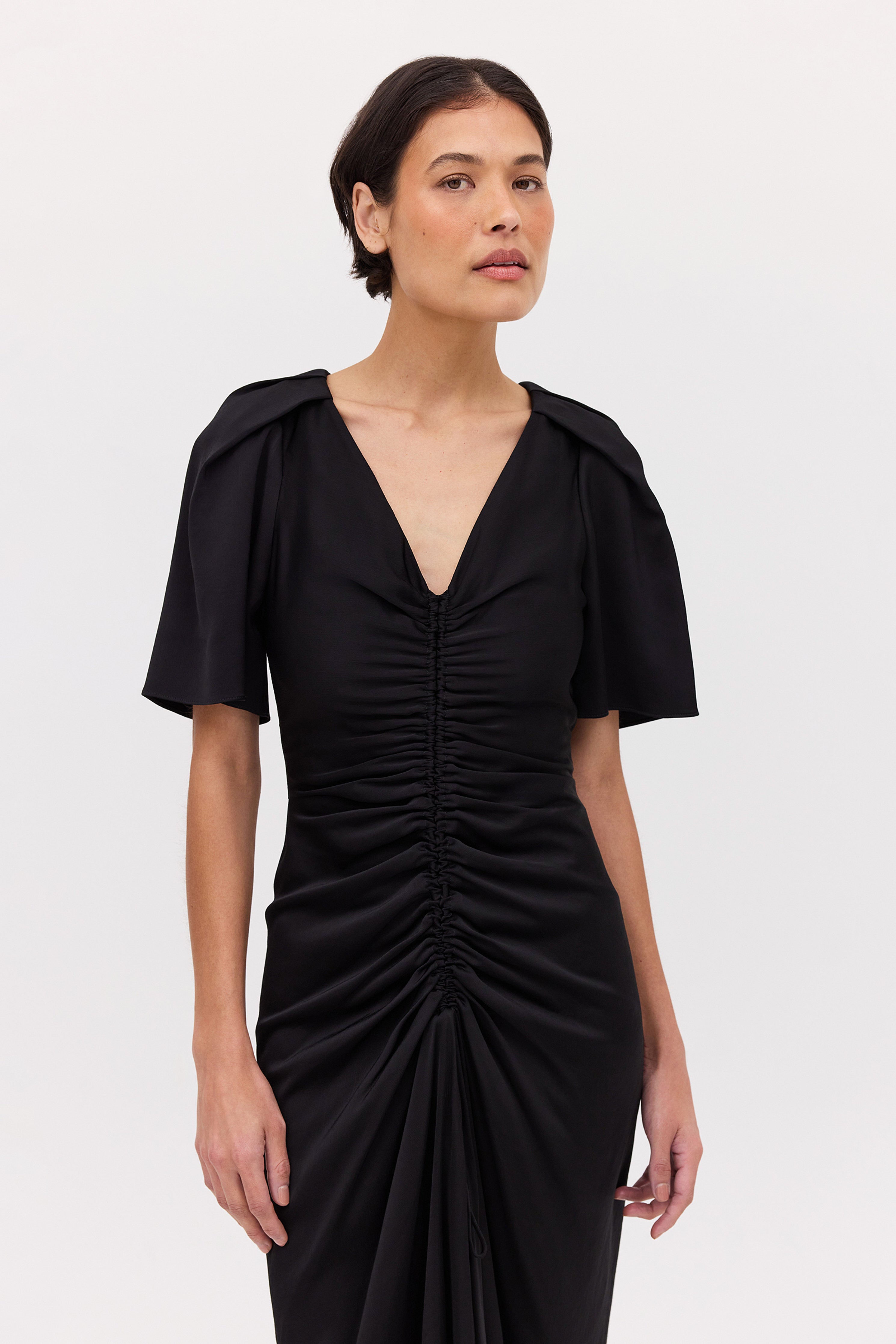 BLACK SATIN BELLINI DRESS