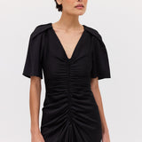 BLACK SATIN BELLINI DRESS