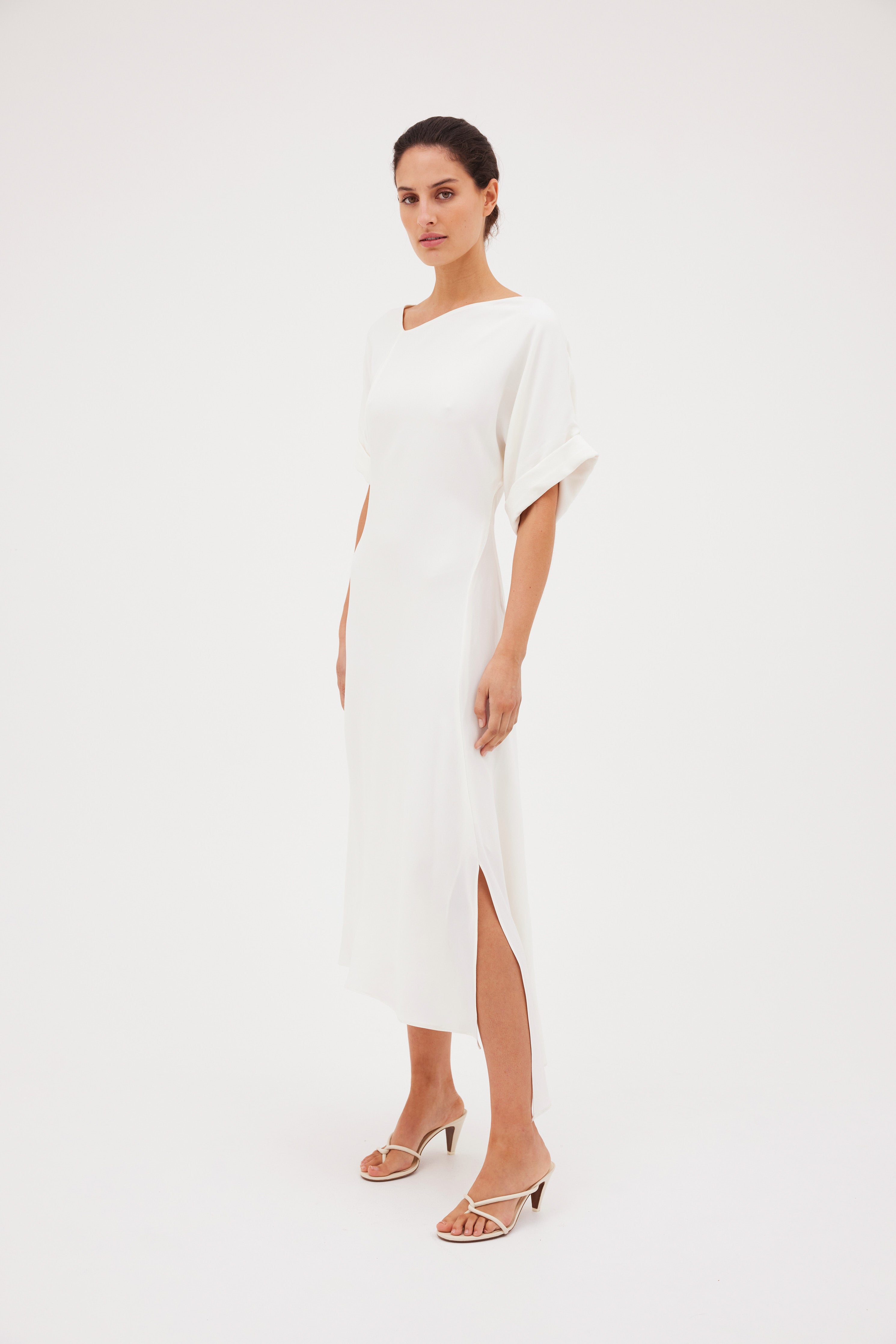 IVORY SATIN CREPE PALOMA DRESS