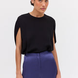 BLACK CREPE CRAWFORD TOP