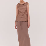 TAUPE SILK LINEAR TOP