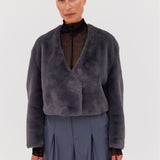 CHARCOAL FAUX FUR ENFOLD JACKET