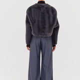 CHARCOAL FAUX FUR ENFOLD JACKET