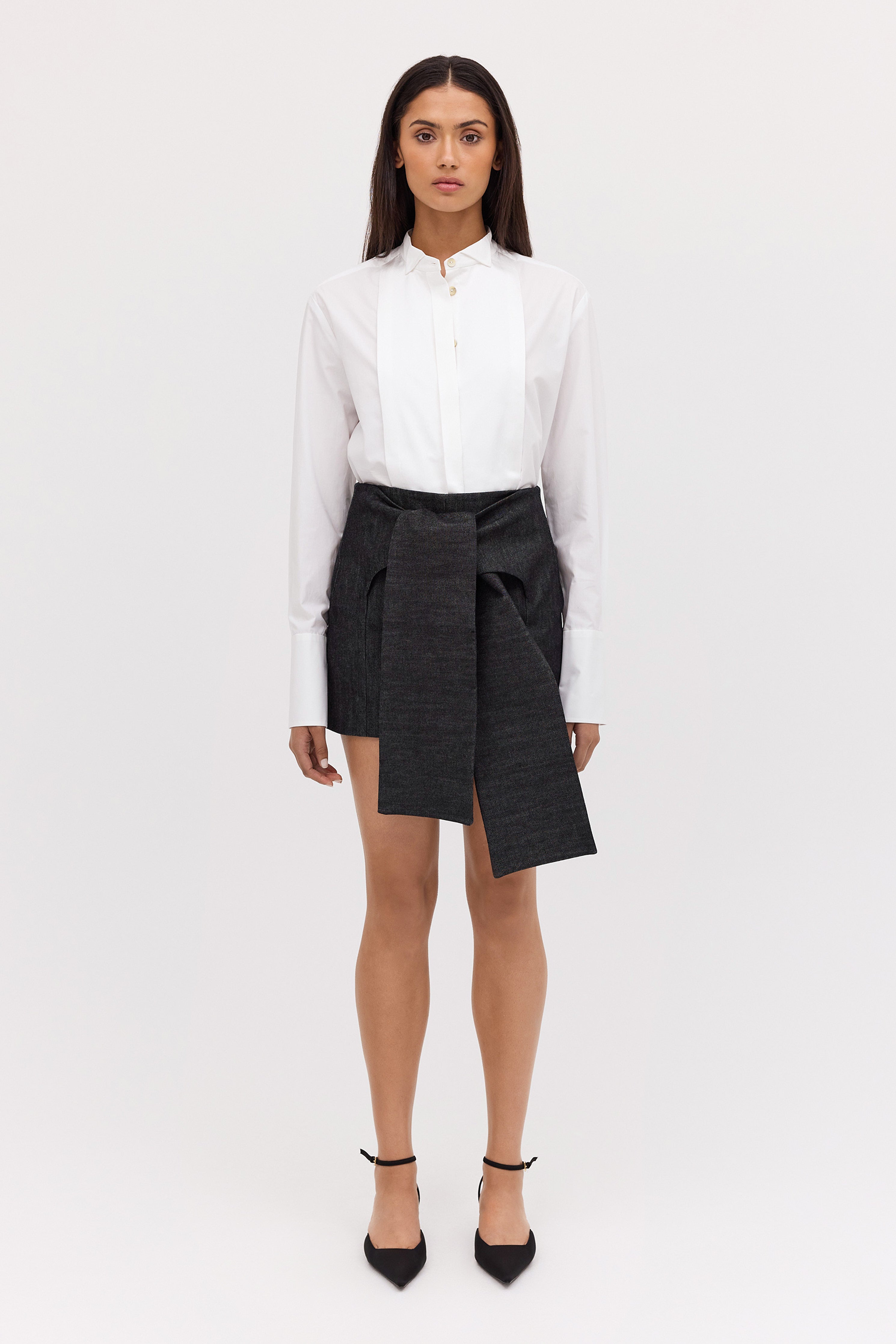 WHITE COTTON TUXEDO SHIRT
