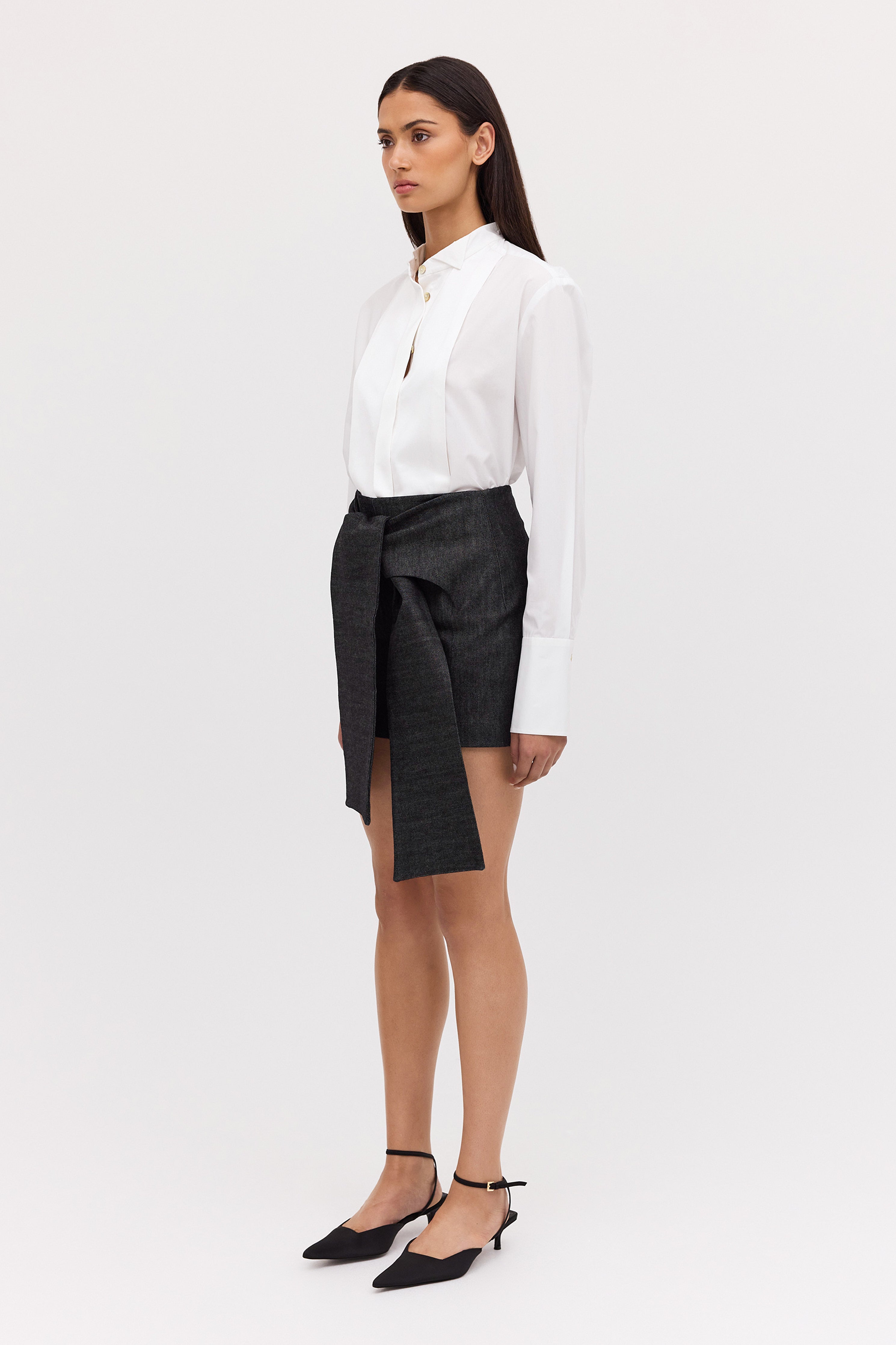 WHITE COTTON TUXEDO SHIRT