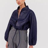 NAVY LUREX CAMPBELL CROP BOMBER