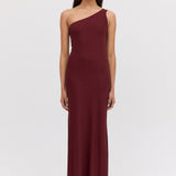 PLUM JERSEY ASYMMETRIC SLIP DRESS