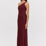 PLUM JERSEY ASYMMETRIC SLIP DRESS