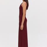 PLUM JERSEY ASYMMETRIC SLIP DRESS