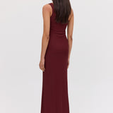 PLUM JERSEY ASYMMETRIC SLIP DRESS