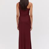 PLUM JERSEY ASYMMETRIC SLIP DRESS