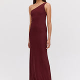 PLUM JERSEY ASYMMETRIC SLIP DRESS