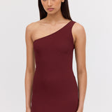 PLUM JERSEY ASYMMETRIC SLIP DRESS