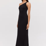 BLACK JERSEY ASYMMETRIC SLIP DRESS