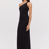 BLACK JERSEY ASYMMETRIC SLIP DRESS