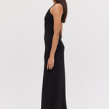 BLACK JERSEY ASYMMETRIC SLIP DRESS