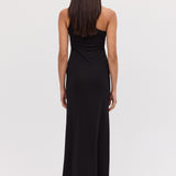 BLACK JERSEY ASYMMETRIC SLIP DRESS