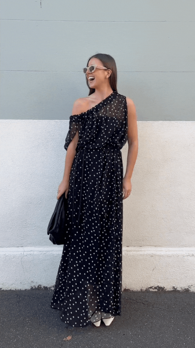 BLACK POLKA DOT SILK EMERGE DRESS