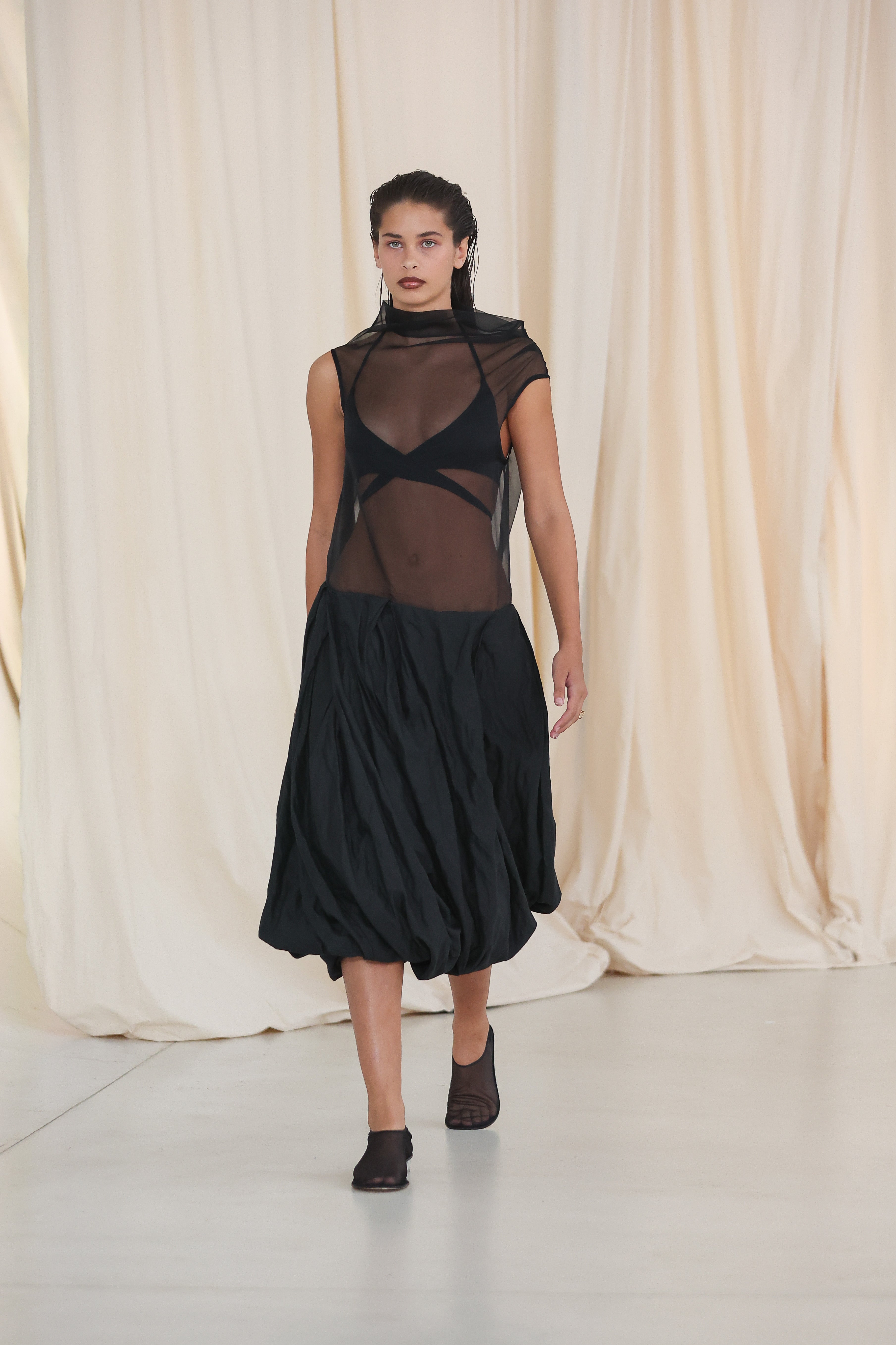 BLACK COTTON METAL DELIQUESCE SKIRT