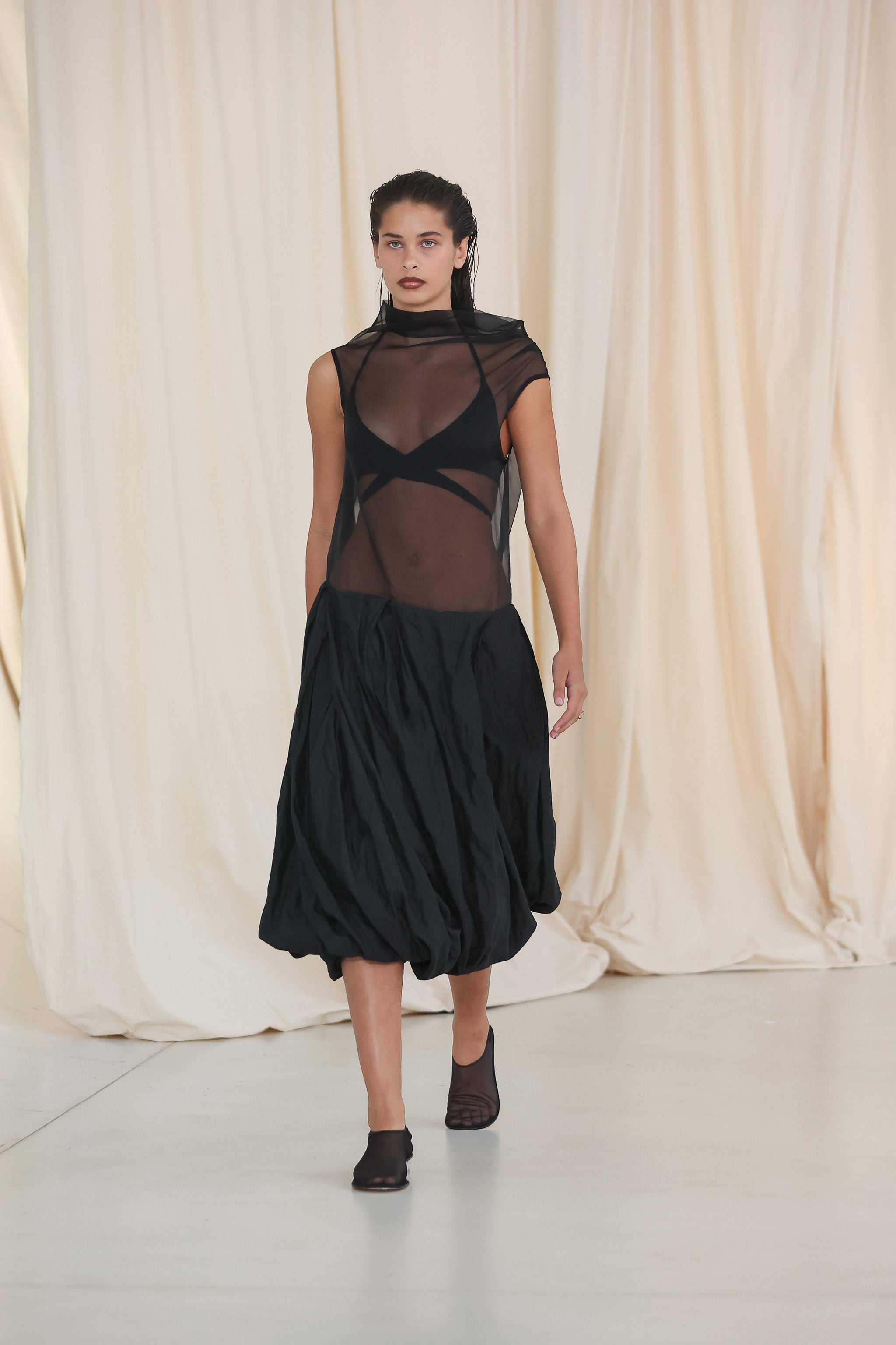 BLACK COTTON METAL DELIQUESCE SKIRT