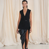 BLACK CREPE ELLIPSIS VEST