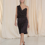 CHOCOLATE SATIN SUITING SURGES SHORT