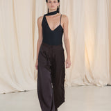 CHOCOLATE SATIN SUITING SURRENDER PANT