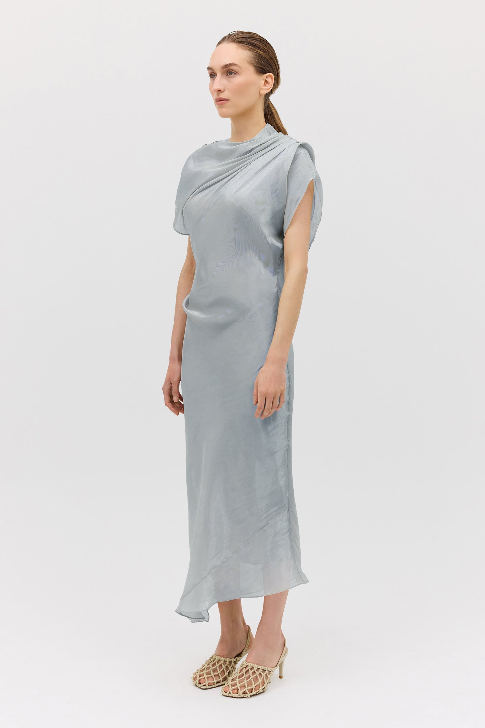 BLUE LIQUID ORGANZA DECODE DRESS