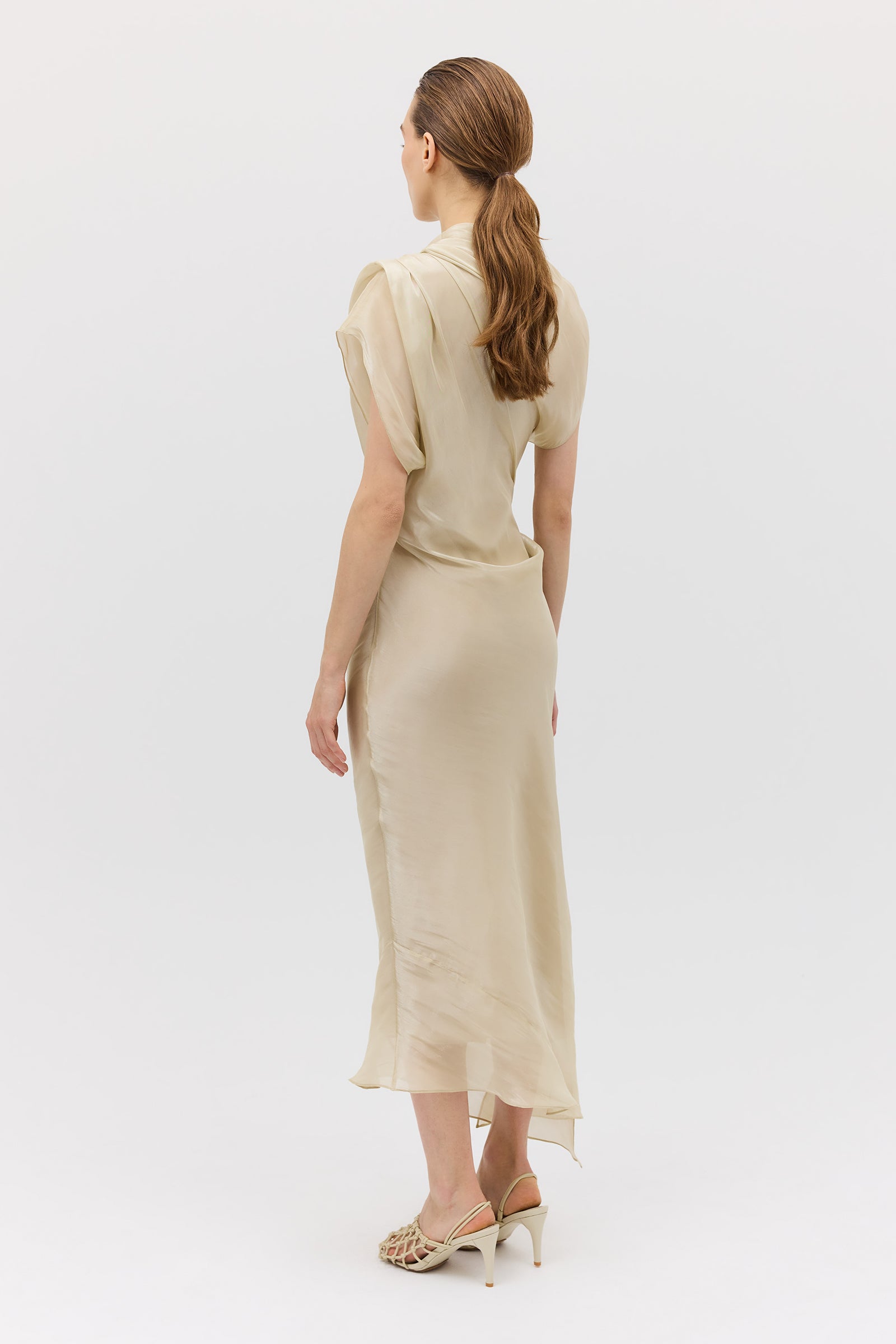 CHAMPAGNE LIQUID ORGANZA DECODE DRESS
